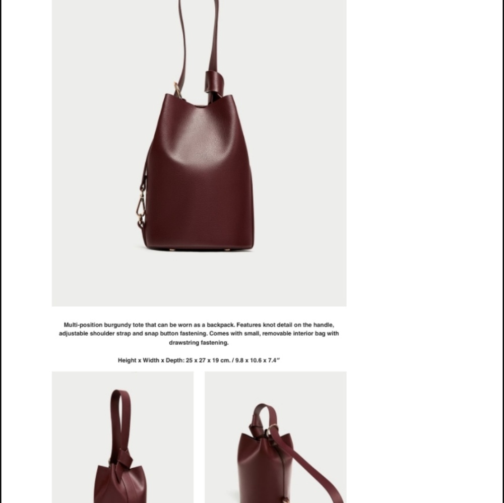 Zara burgundy leather round bucket bag